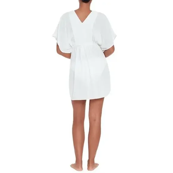 Lauren Ralph Lauren Women White Rayon Beachwear Crinkled Tunic Cover-Up Size M